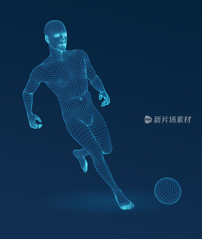 三维的人。足球。足球。Ware mesh从3d应用程序。
